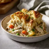 Chicken Pot Pie Casserole with Biscuits in 40 Min