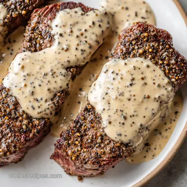 25-Minute Peppercorn Steak Recipe Card