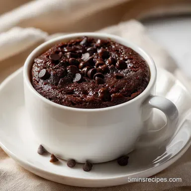Easy 5 Minute Microwave Mug Brownie Recipe with Chocolate Chips Recipe Card