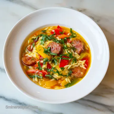 Easy OnePot Italian Sausage Orzo Soup in 30 Mins Recipe Card