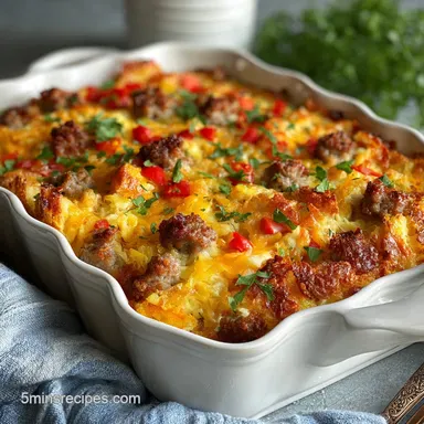 Potluck Breakfast Idea with Sausage - Make-Ahead Casserole Recipe Card
