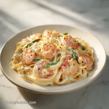 Shrimp Fettuccine Alfredo for 4 Servings with Pan-Seared Shrimp Recipe Card