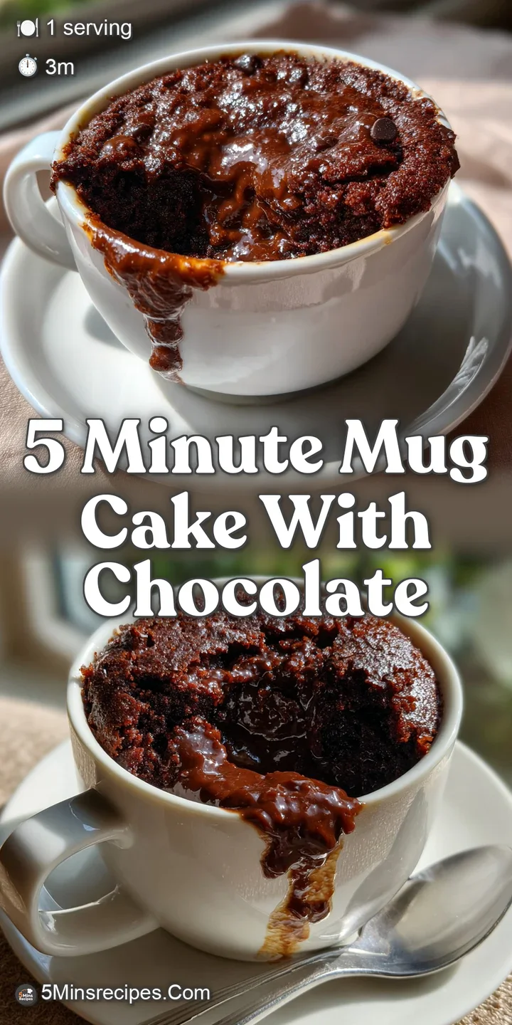 Close-up of a warm, bubbling chocolate mug cake, with a dark, gooey interior, promising a rich, decadent treat.