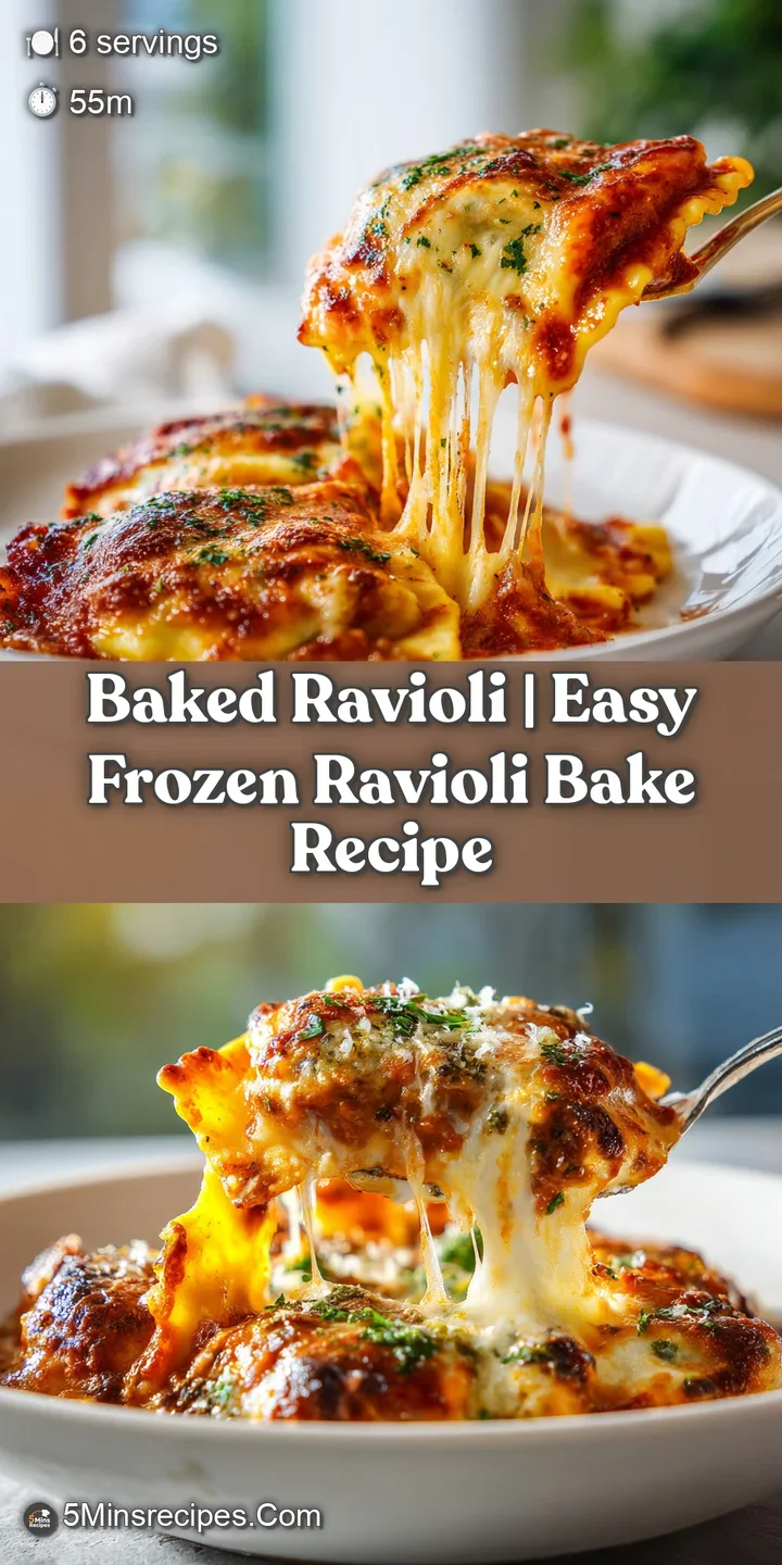 Close-up of a perfectly baked ravioli, its golden crust contrasting with the deep red of the hearty marinara sauce.