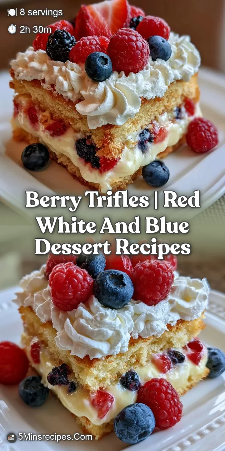 Macro view of plump blueberries and strawberries nestled in thick, velvety cream and soft golden cake cubes.