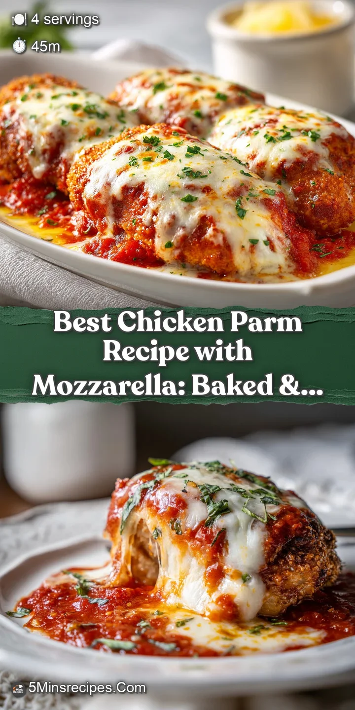 Close-up reveals the tempting, melty mozzarella and rich tomato sauce on a crispy chicken cutlet, promising a delicious fi...