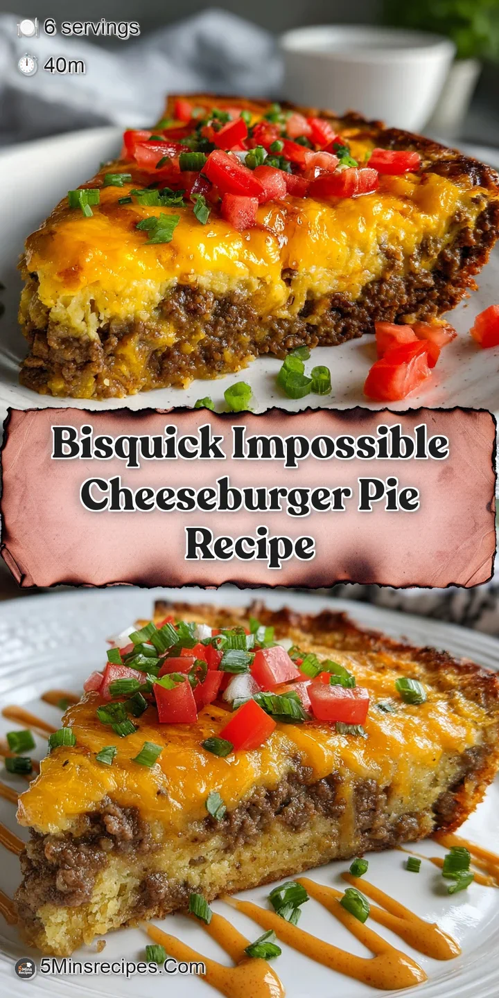 Close-up of cheeseburger pie: golden crust with browned beef and cheddar. Bubbling, cheesy, & supremely tempting.