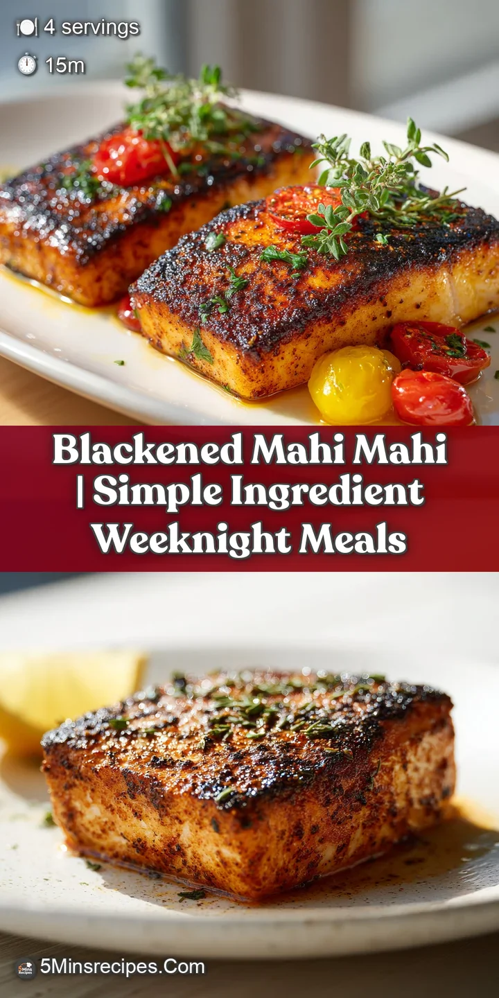Close-up of a blackened Mahi Mahi steak, its smoky char contrasting with moist, pearly white flesh.