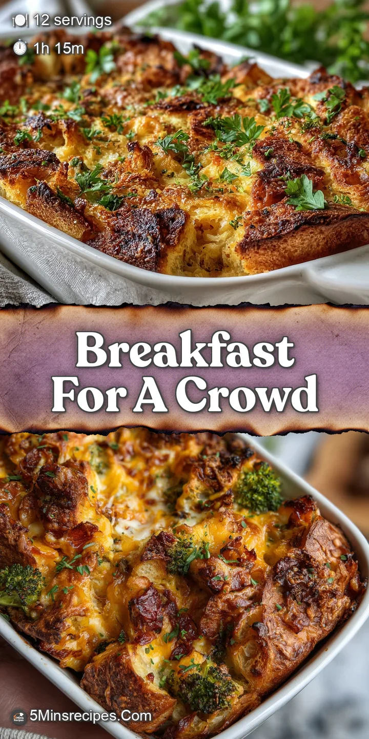 Close-up of a moist croissant strata, with rich egg custard soaking into flaky layers; hints of melted cheese and savory s...