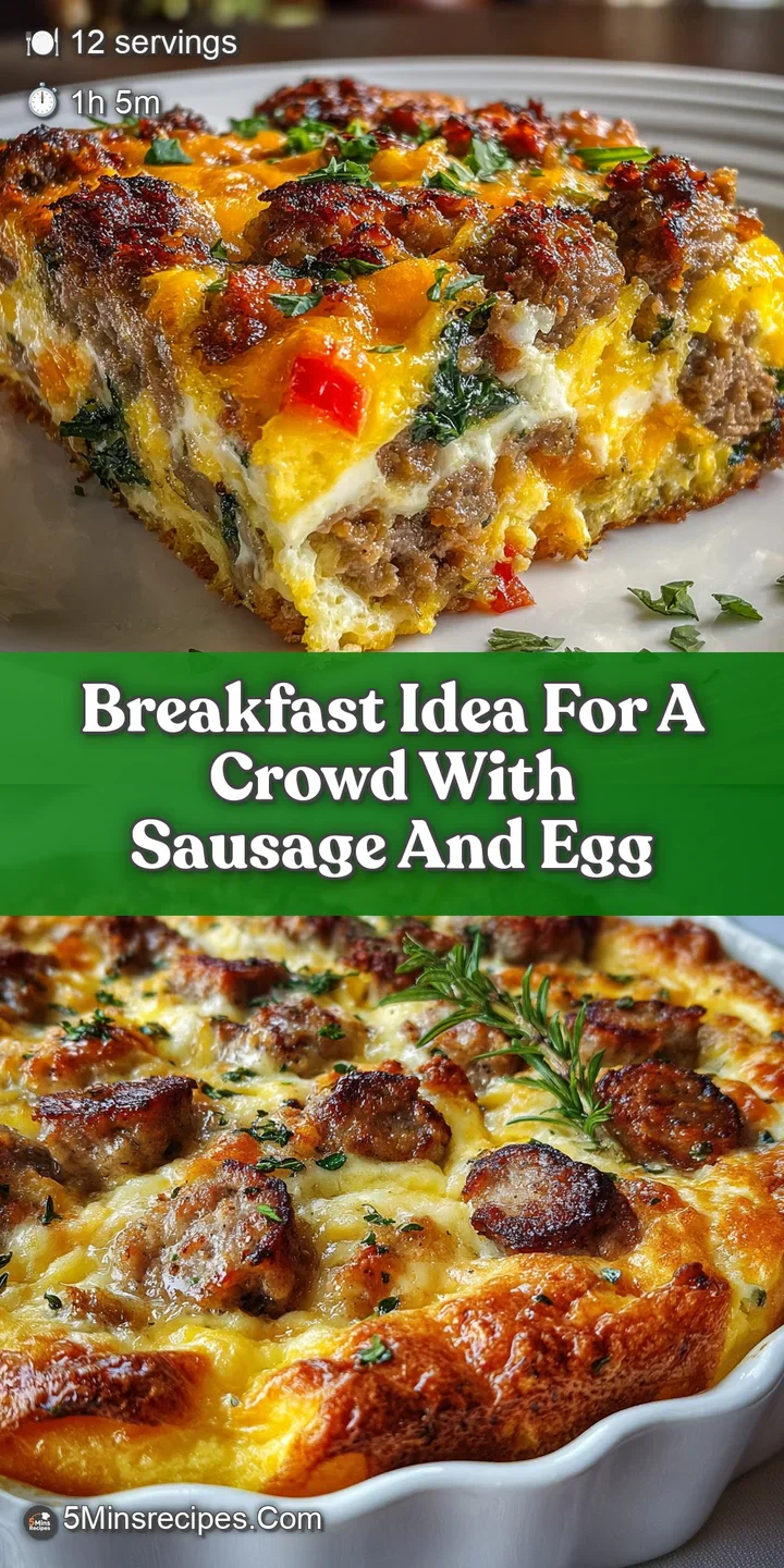 Close-up of a warm, comforting breakfast casserole. Fluffy eggs, savory sausage, and melted cheese create an inviting morn...