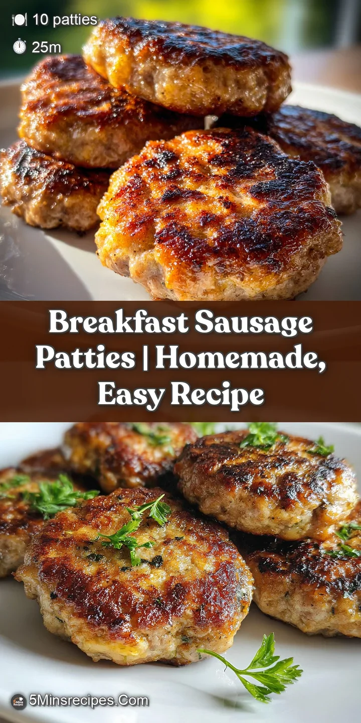 Close-up of a juicy, seasoned breakfast sausage patty. Crisped edges and flecks of herbs create a delicious, savory tempta...
