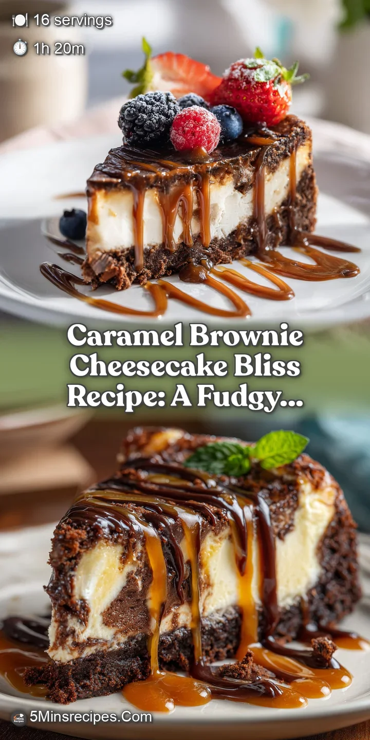Close-up of a caramel brownie cheesecake: Fudgy brownie, creamy cheesecake, and sticky caramel create an irresistible dess...