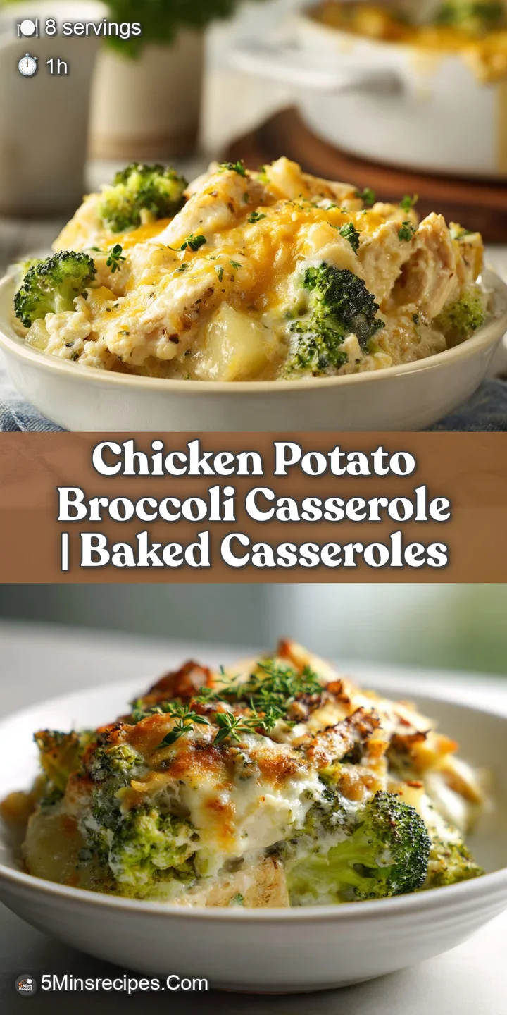 Close-up of a creamy, cheesy chicken casserole with tender broccoli and potato, revealing a warm, comforting texture and g...