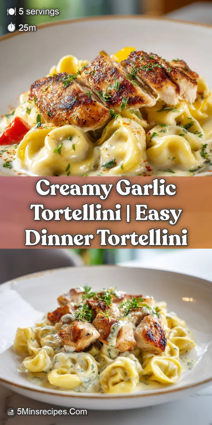 Close-up of tender pasta rings coated in a glossy, thick garlic sauce with visible specks of cracked black pepper.