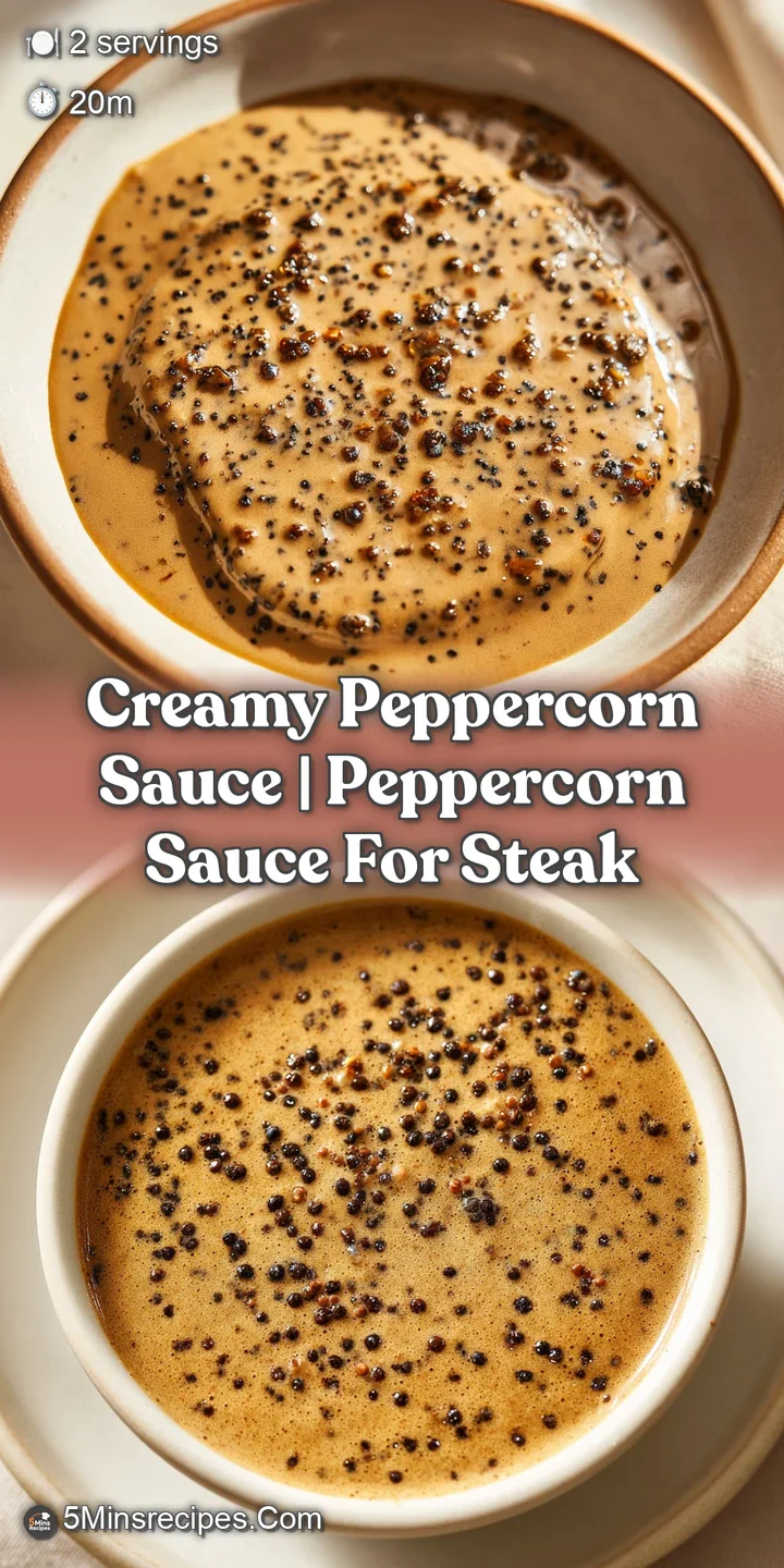 Extreme close-up of a glossy, thick beige sauce with visible cracked peppercorns and a shimmer of melted butter.