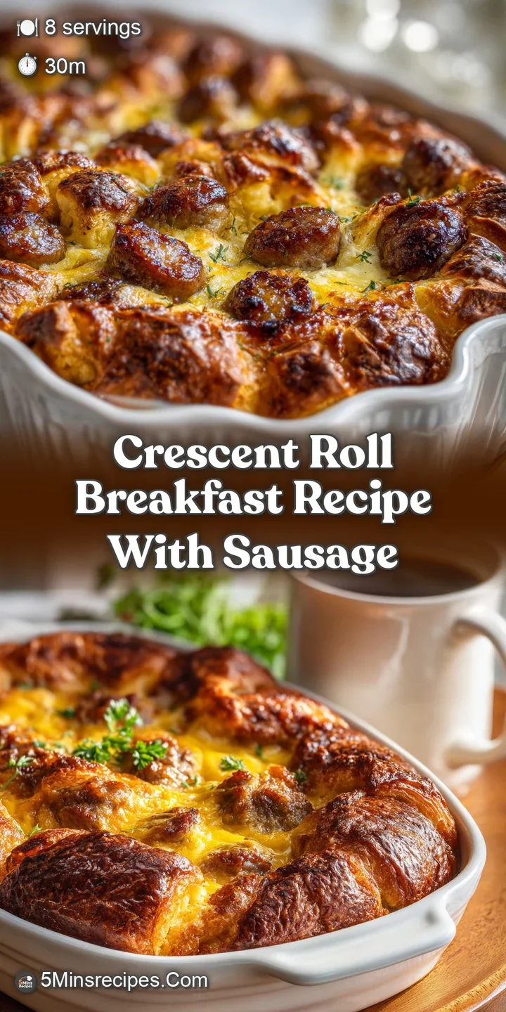 Close-up of a flaky, golden crescent roll oozing with savory sausage filling, hinting at a warm and satisfying bite.