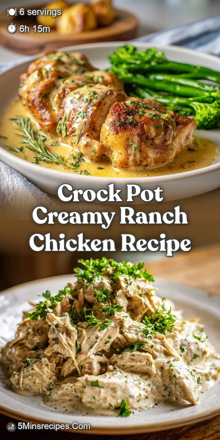 Close-up of glistening, shredded chicken simmered in a luscious, creamy ranch sauce. Steaming, comforting, and utterly del...