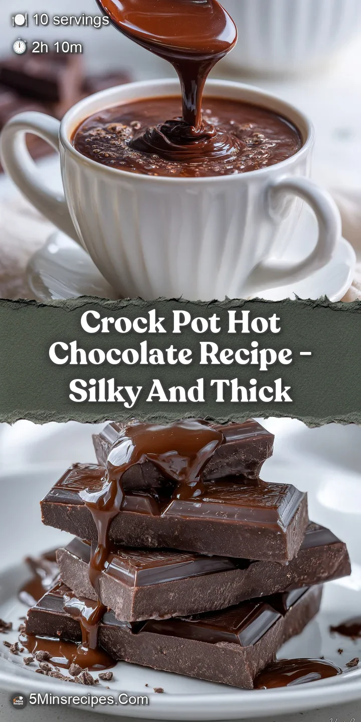 Close-up of thick, glistening hot chocolate, revealing a decadent, smooth texture. A dusting of cocoa adds a touch of warmth.