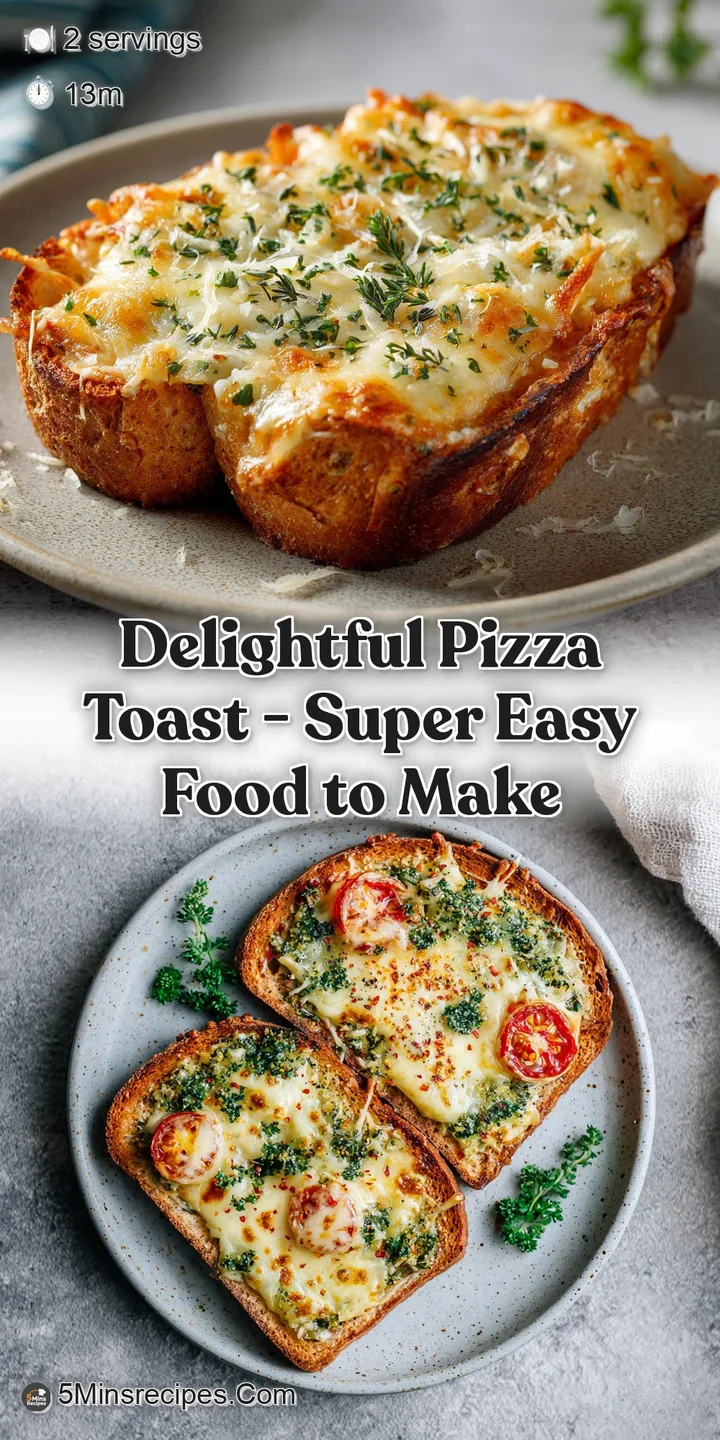 A close-up shot reveals bubbling cheese and charred edges on a slice of herb-infused pizza toast.