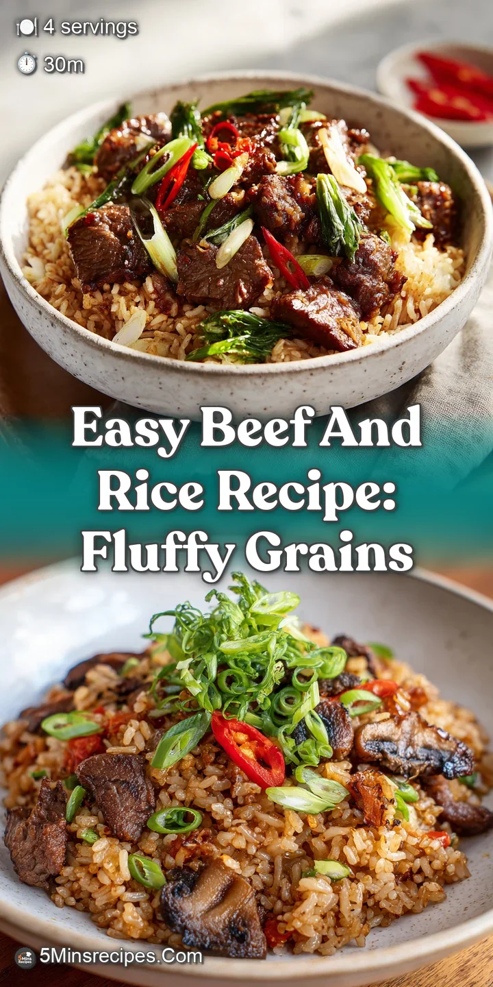 Close-up showcasing the juicy, seared beef and the soft, perfectly cooked rice, with visible steam rising from the dish.