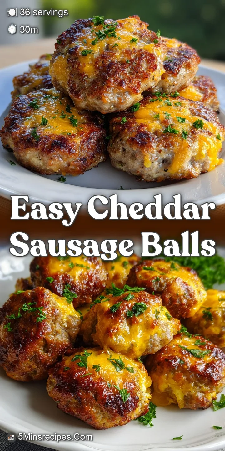 A close-up view of a moist, golden-brown sausage ball, showcasing the melted cheddar and savory sausage inside. Crispy edg...