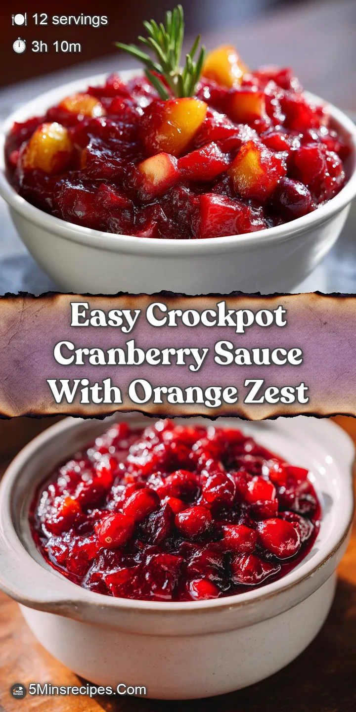 Close-up of chunky cranberry sauce with visible citrus peel. Tart and sweet, glistening with a warm, inviting sheen.