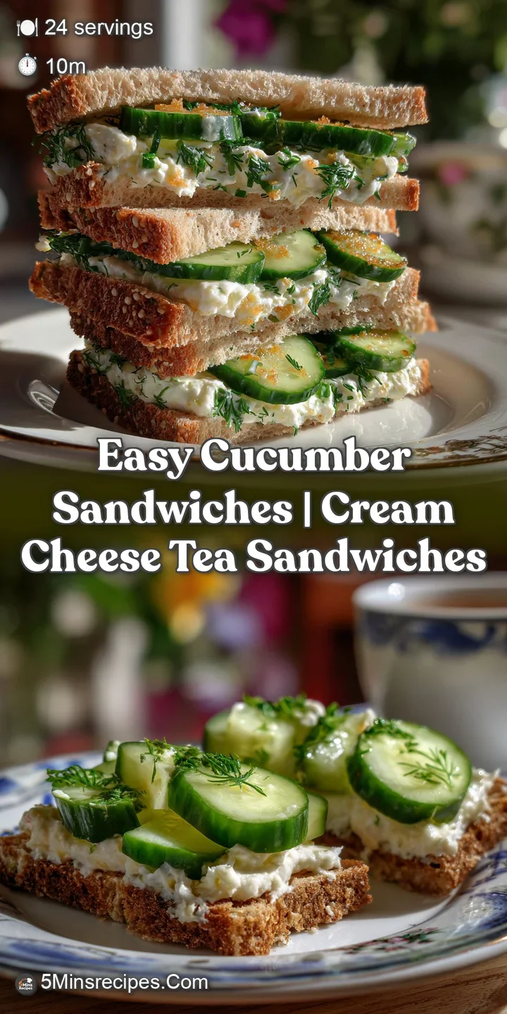 Close-up of a cucumber sandwich, displaying the cool green of the cucumber against the creamy white filling, invitingly fr...