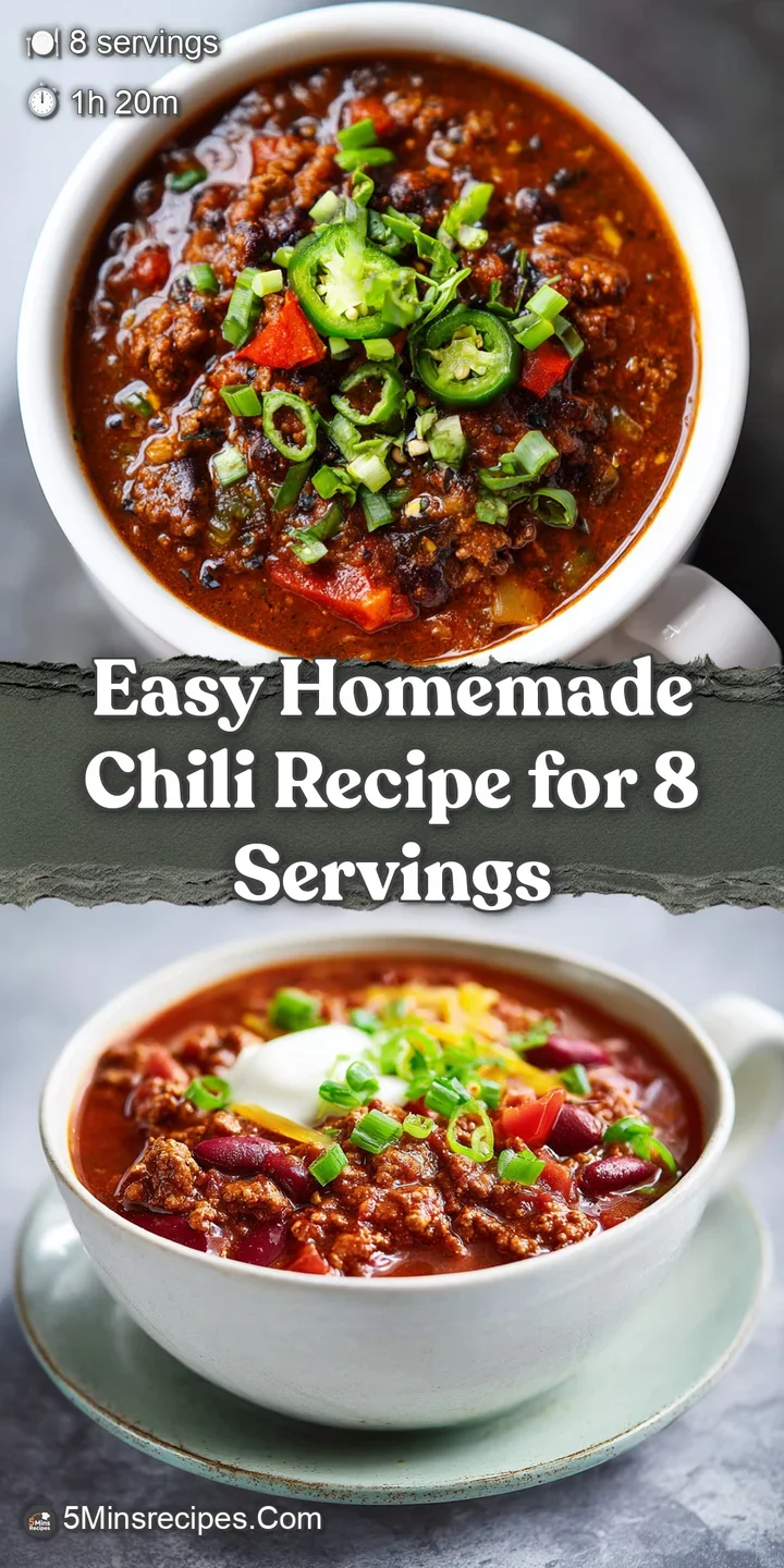 Close-up of rich, thick chili with visible chunks of tender beef, plump beans, and colorful spices, offering an appetizing...