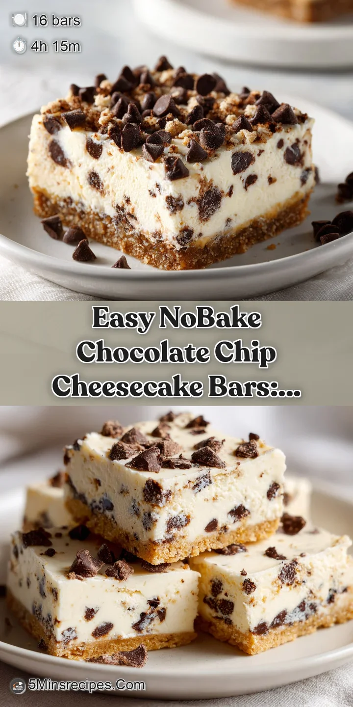 Close-up of no-bake cheesecake bar. The soft, creamy texture dotted with chocolate chips is set on a golden crust.