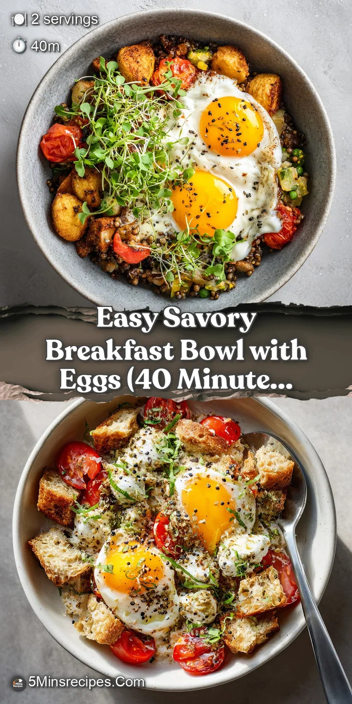 Steaming, golden egg yolk cascading over crispy bacon and roasted sweet potatoes in a hearty, comforting breakfast bowl.