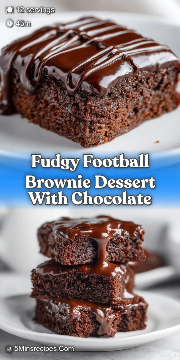 Close-up of a fudgy football brownie; swirls of dark frosting, perfect crackled top, inviting dark chocolate.