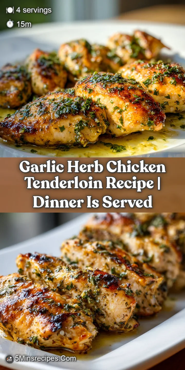 Juicy, close-up of golden-brown chicken tenderloin, glistening with herbed garlic butter, inviting a flavorful culinary ad...