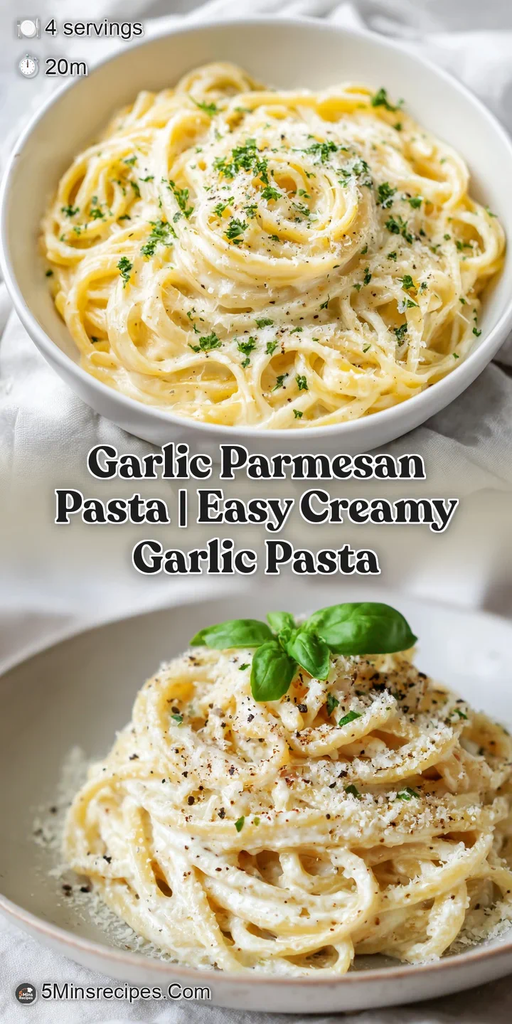 Close-up of glossy, buttery noodles coated in a thick cheese sauce with golden toasted garlic and fresh herbs.