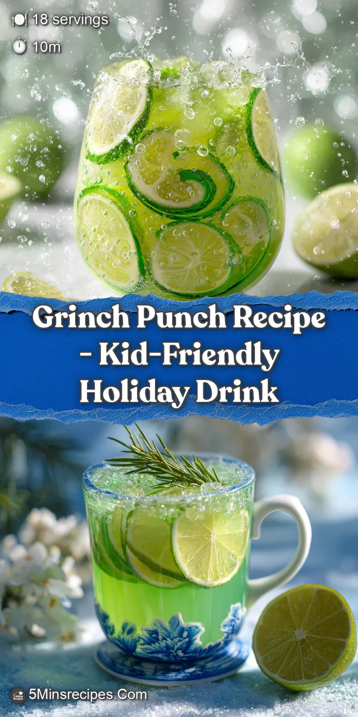Close-up of bubbly green punch, bright cranberries and lime slices. Frosty glass and sugary rim. Refreshing and festive.