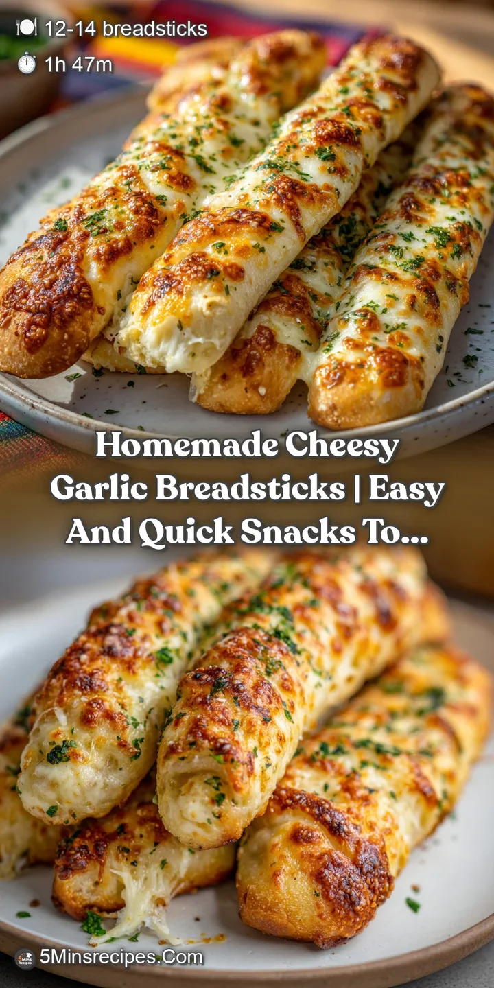 Close-up of a chewy garlic breadstick, strings of melted mozzarella stretching as it's pulled apart.