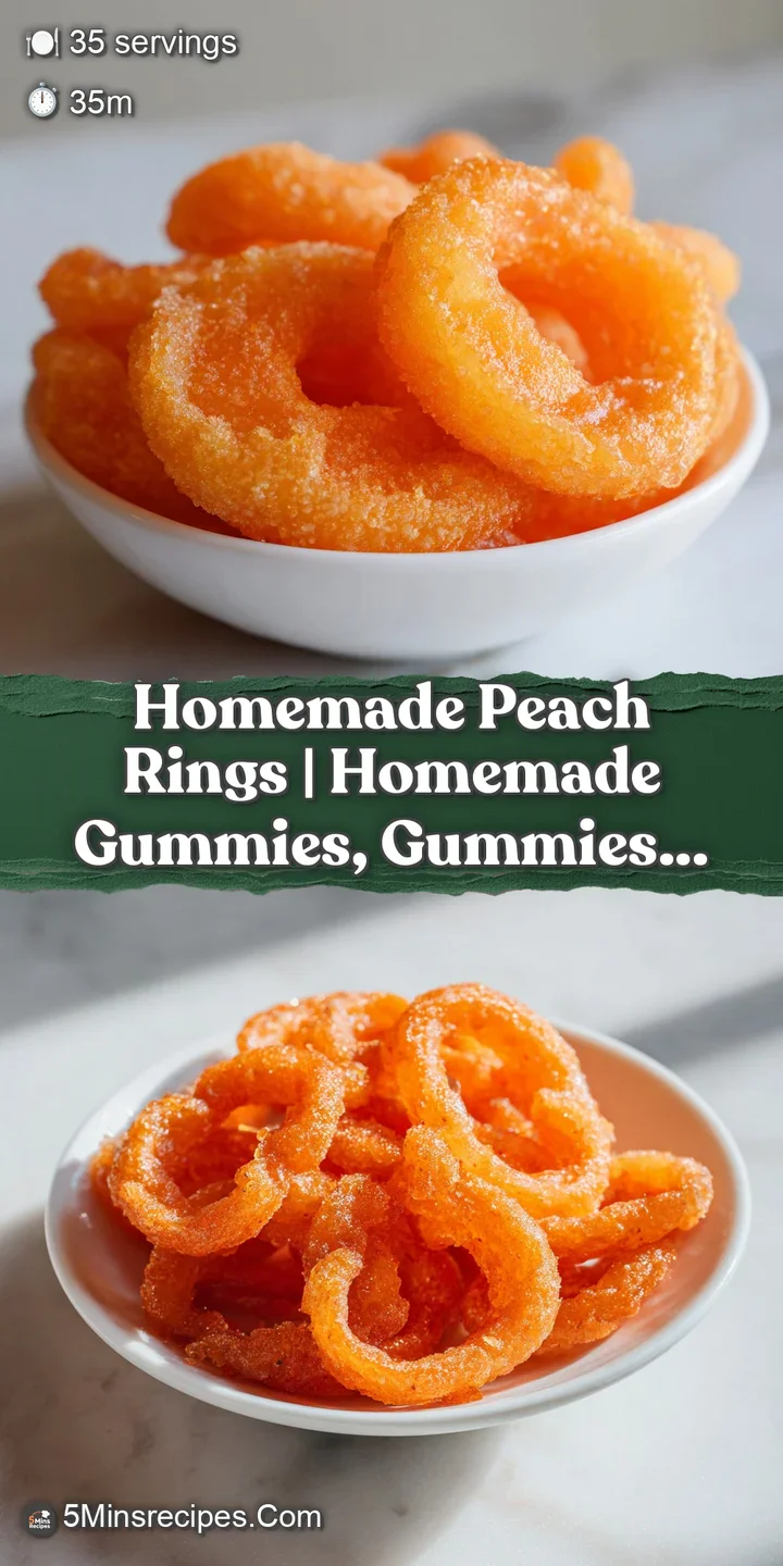 Close-up of a juicy peach ring, its translucent amber hue and slightly chewy texture clearly visible.