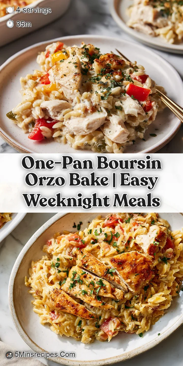 Close-up of a fork lifting cheesy, baked orzo with flaky chicken pieces from the dish.