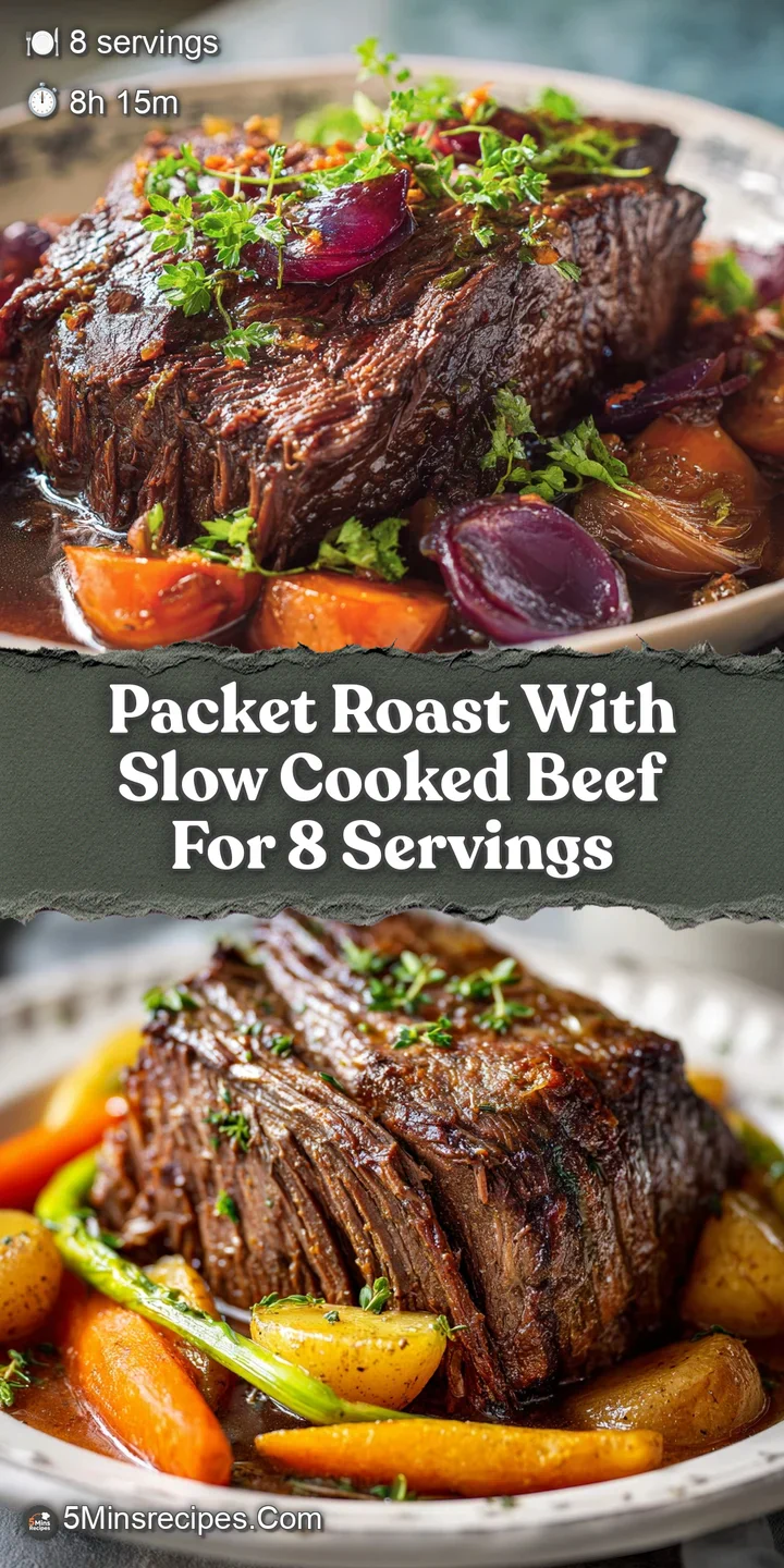 Close-up of slow-cooked beef and vibrant roasted vegetables, steaming and glistening with savory juices, creating a tantal...