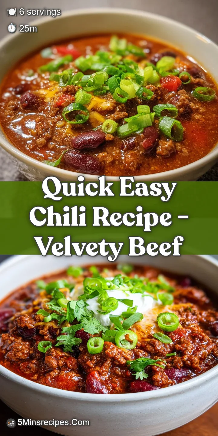 Close-up of rich, textured chili, steam rising, revealing chunks of ground beef, beans, and colorful diced tomatoes.