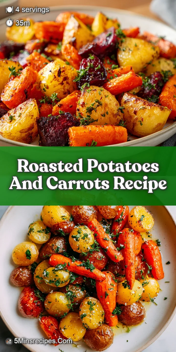 Close-up showcasing the caramelized, slightly wrinkled skin of roasted potatoes nestled amongst tender, colorful glazed ca...