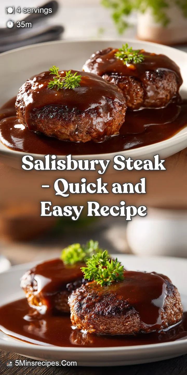 Close-up of a juicy, browned meat patty coated in shimmering brown gravy with soft, caramelized onion slices.