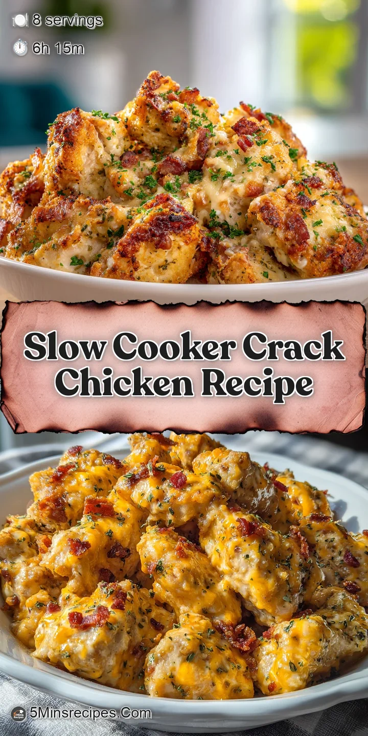 Close-up of glistening, creamy shredded chicken. Golden bacon bits and fresh, chopped chives complete the comforting dish.