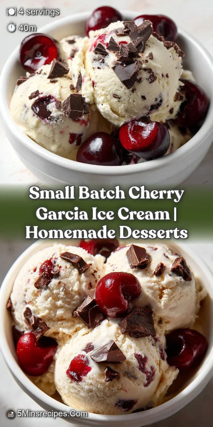Macro shot of creamy vanilla ice cream with ribbons of tart cherry syrup and jagged dark chocolate pieces.