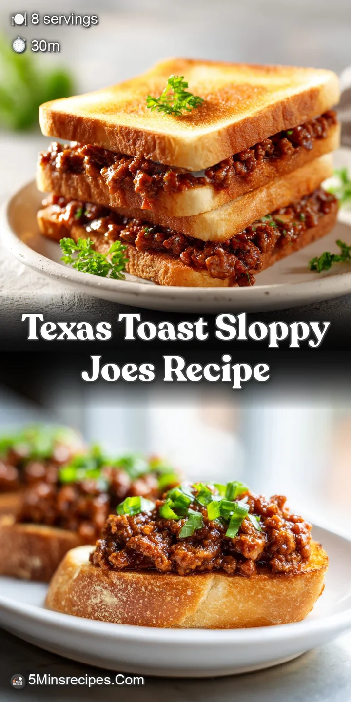 Close-up captures the rich, meaty texture of a Sloppy Joe, overflowing on golden, buttery Texas toast.