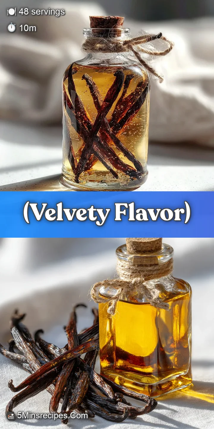 Close-up of dark, plump vanilla beans submerged in clear liquid, glass catching glints of light, warm inviting colors.