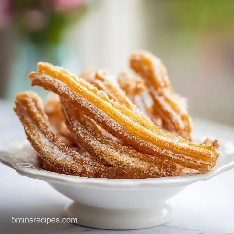 Lightly fried churros artfully arranged with a dusting of cinnamon sugar and dipping sauce.