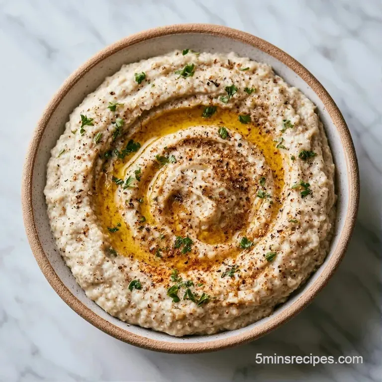 A smooth eggplant dip in a stoneware bowl surrounded by toasted pita wedges and crisp, colorful raw vegetables.