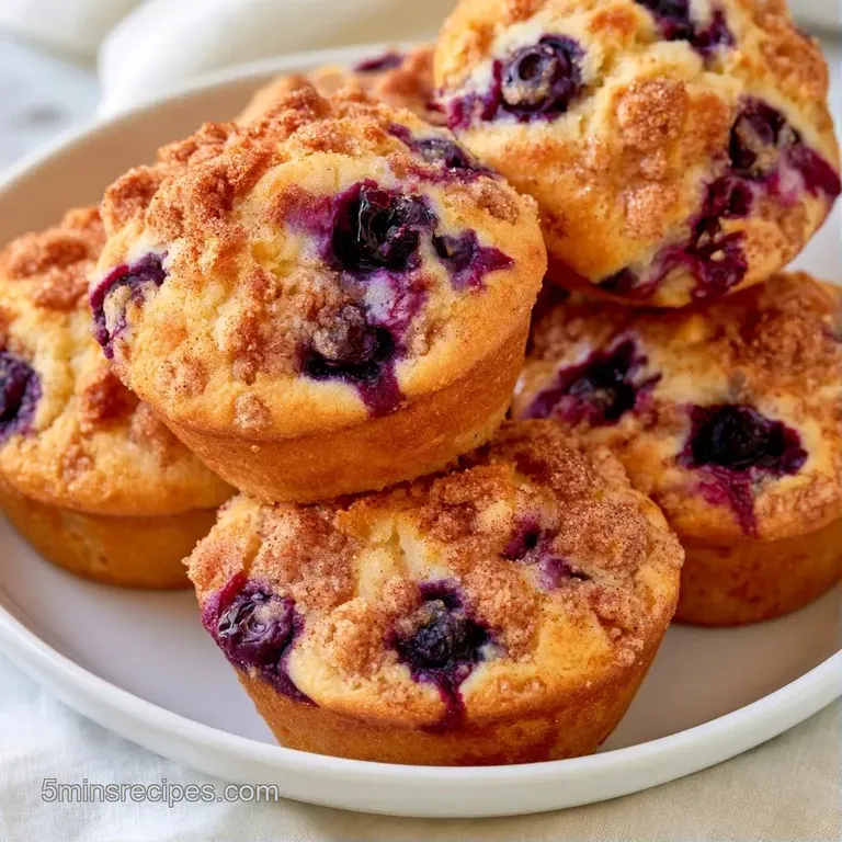 A stack of golden muffins with crumbly toppings on a white ceramic plate beside a steaming cup of black coffee.