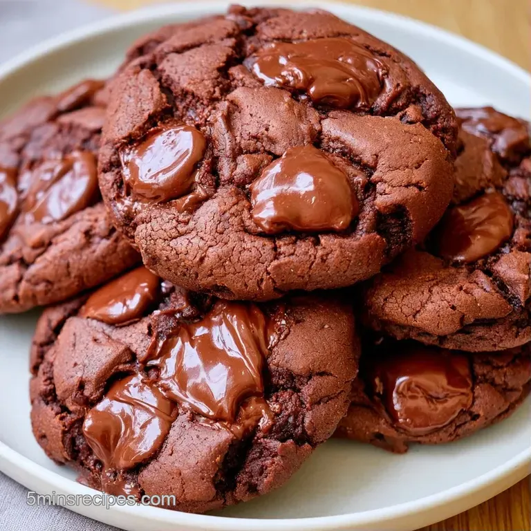 A neat stack of dark, fudgy cookies on a white ceramic plate, lightly dusted with sugar beside a glass of milk.
