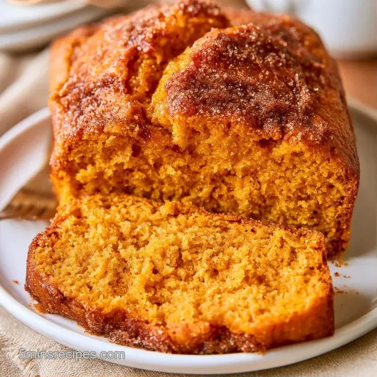 A golden-brown slice of spiced cake with a glistening sugar top on a white platter beside a steaming cup of coffee.